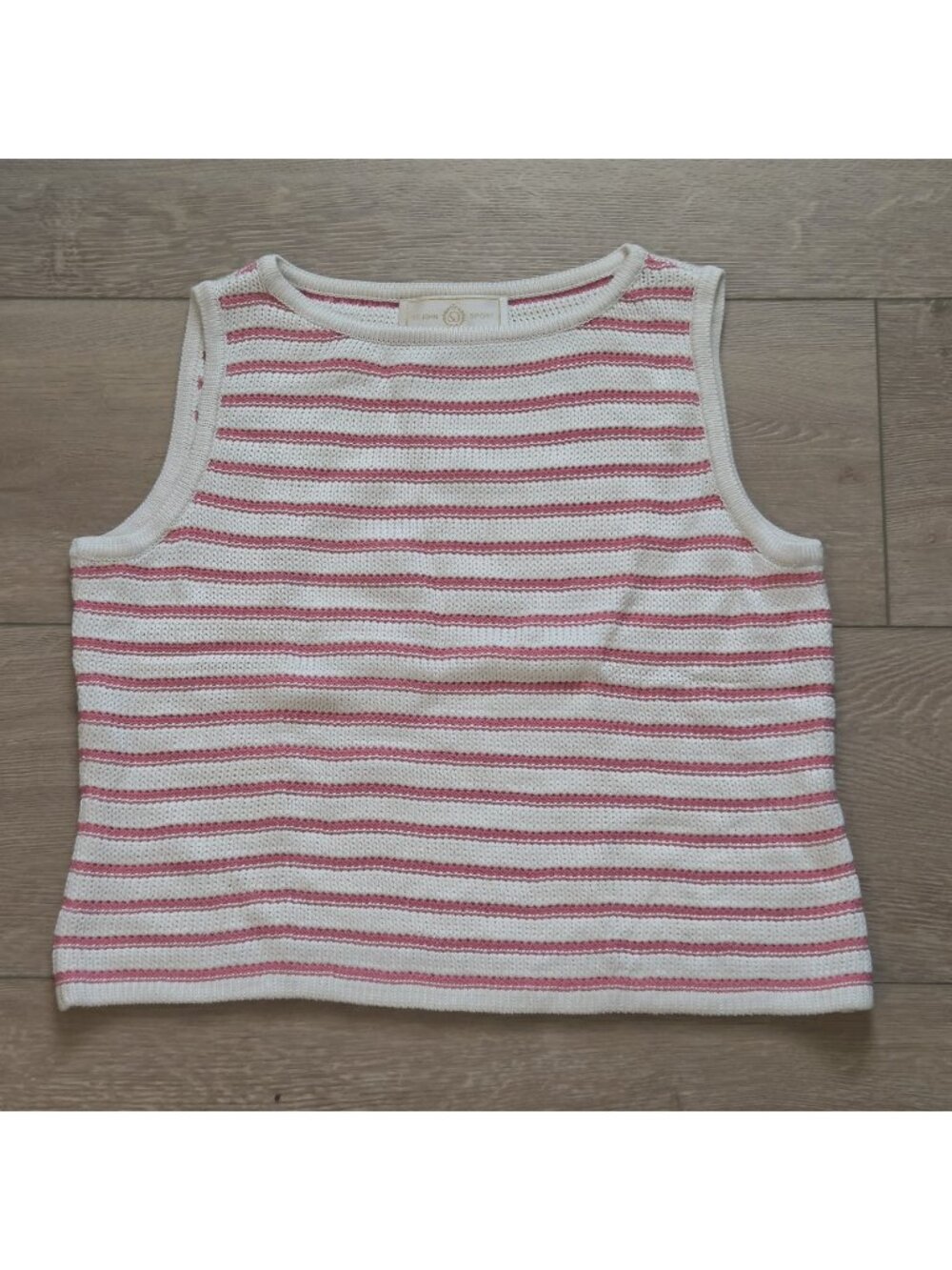 St. John Sport Marie Gray Pink Stripe Wool Knit Tank Top Womens Small